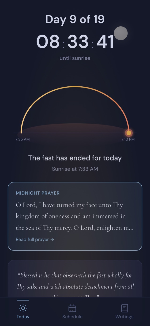 19dayfast at night — deep blue theme, the midnight prayer
